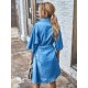 Blaue Etuikleider für Damen mit halben Ärmeln, geschichtetem, lässigem Tunika-Kleid mit V-Ausschnitt
