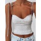 Frauen Cami Top White Straps Neck Verstellbare Träger Ärmelloses Polyester Summer Sexy Top