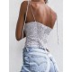Frauen Cami Top White Straps Neck Verstellbare Träger Ärmelloses Polyester Summer Sexy Top