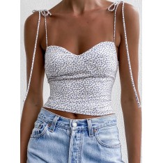 Frauen Cami Top White Straps Neck Verstellbare Träger Ärmelloses Polyester Summer Sexy Top 