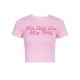 Kurzarm T-Shirts Rosa Polyester Buchstaben Druck Juwel Hals Frauen T-Shirt