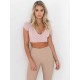Sexy Crop Top Kurzarm Lace Up Plunge Neck Club Top