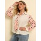 Bluse für Frauen Aprikose zweifarbige geknotete Schleifen Turndown-Kragen Langarm Polyester Casual Summer Tops