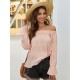 Frauen Bluse Pink Polyester Bateau Neck Casual Langarm Sexy Tops