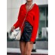 Frauen Shirt Red Turndown Kragen Langarm Polyester Casual Tops