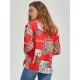 Rote Bluse für Frauen Polyester Turndown Kragen gedruckt geknotete Knöpfe lange Ärmel Sexy Tops Sommerhemd