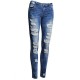 Blue Ripped Denim Jeans für Frauen