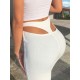 Damen lange Hose aus weißem Polyester mit erhöhter Taille ausgestellte Hose