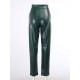Frauen Hunter Green Pants PU Leder Raised Waist Sexy Tapered Fit Hose
