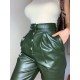 Frauen Hunter Green Pants PU Leder Raised Waist Sexy Tapered Fit Hose