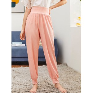 Frauen lange Hosen rosa Polyester angehobene Taille Tapered Fit Hose 