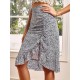 Frauenrock Rosa Lila Kordelzug Bedrucktes Muster Polyester Knielang Erhöhte Taille Hoch Niedriges Design Vintage Sommerhosen