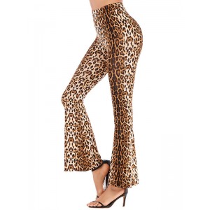 High Waist Pants Hose mit Leopardenmuster und ausgestelltem Bein 