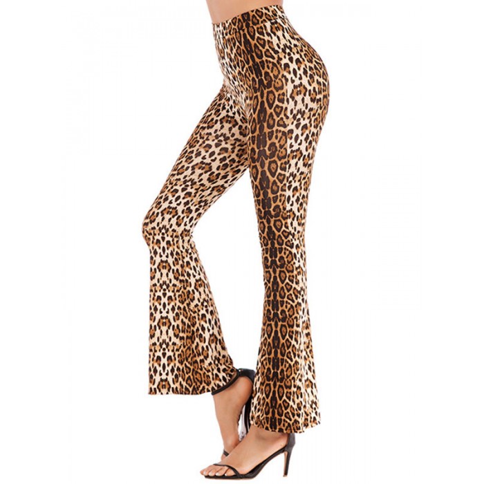 High Waist Pants Hose mit Leopardenmuster und ausgestelltem Bein