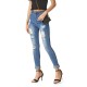 Mom Jeans Frauen Blue Denim Hosen Cowboy Polyester High Rise Taille Tapered Fit Ripped Hosen Jeans