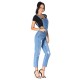 Mom Jeans Frauen Blue Jeans Buttons Baumwolle Raised Waist Tapered Fit Hose Jeanshose