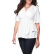 Damen Plus Size Shirt Weiß V-Ausschnitt Halbarm Rüschen Plissee Polyester Casual Bluse Sommer Top