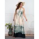 Frauen Bohemian Kleider plus Größe Kleidung Blumendruck Backless Grün Polyester V-Ausschnitt Maxikleid