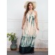 Frauen Bohemian Kleider plus Größe Kleidung Blumendruck Backless Grün Polyester V-Ausschnitt Maxikleid