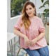 Plus Size Bluse für Frauen Blumendruck Grün Rundhalsausschnitt Kurzarm Polyester Casual Summer Top