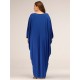 Plus Size Langes Kleid Blue Jewel Neck Batwing Langarm Spitze Boden bodenlanges Kleid
