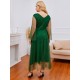 Plus Size Maxikleid V-Ausschnitt Langarm Pailletten Polyester Grün Langes Kleid