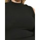 Plus Size Schwarzes Kleid Jewel Neck 3/4-Länge Ärmel Polyester Layered Knie Länge Casual Midi-Kleid