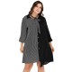 Plus Size Shirt Kleid Schwarz V-Ausschnitt halbe ÄrmelTwo-Tone Stripes Pattern Sommer Casual Dress
