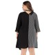 Plus Size Shirt Kleid Schwarz V-Ausschnitt halbe ÄrmelTwo-Tone Stripes Pattern Sommer Casual Dress