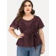 Plus Size T-Shirt für Frauen Jewel Neck Flared Short Sleeves Bowknot Schnürung Polyester Casual Bluse