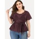 Plus Size T-Shirt für Frauen Jewel Neck Flared Short Sleeves Bowknot Schnürung Polyester Casual Bluse