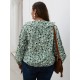 Plus Size T-Shirt für Frauen Marineblau V-Ausschnitt Langarm Blumendruck Polyester Casual Sommer Top
