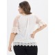 Plus Size weißes T-Shirt für Frauen Bateau Neck Half Sleeves Spitze Rüschen Summer Top Casual Bluse