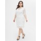 Plus Size White Dress V-Ausschnitt Illusion Halbarm Layered Nylon Lace Bodycon Dress