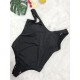 Schwarzer Monokini Plus Size Jewel Neck Spaghettiträger Rückenloser Polyester Summer Beach Badeanzug