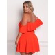 Übergroßes orange-rotes Kleid Bateau-Ausschnitt Trägerloses Sommerkleid aus Polyester mit offener Ärmel und offener Schulter
