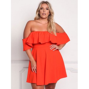 Übergroßes orange-rotes Kleid Bateau-Ausschnitt Trägerloses Sommerkleid aus Polyester mit offener Ärmel und offener Schulter