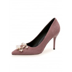 Damen High Heels Slip-On Spitze Zehen Stiletto Heel Perlen Chic Low-Tops Pink Schuhe 