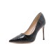 Schwarze High Heels mit spitzen Zehen und geometrischem PU-Leder-Stiletto-Absatz für Damen