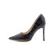 Schwarze High Heels mit spitzen Zehen und geometrischem PU-Leder-Stiletto-Absatz für Damen