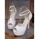 Weiße Peep Toe Schuhe Metall Details Eleganter Knöchelriemen Sommer Sexy Platform Heels