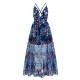 Damen Maxikleider Ärmelloses Blumendruck Rückenfreies Polyester bodenlanges blaues langes Kleid