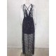 Damen Maxikleider Schwarz Ärmelloses V-Ausschnitt Vintage Polyester Langes Kleid