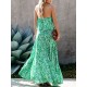 Frauen-Maxi-Kleid-Grün Riemen ärmellose Gedruckt Layered lange Kleid