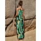 Grüne Maxikleider Ärmelloses bedrucktes Muster-Sommerkleid aus Polyester mit V-Ausschnitt