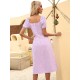 Lila Maxi Kleider Kurze Ärmeln Blumengedruckte V-Ausschnitt Split Front Backless Polyester Langes Kleid
