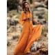 Maxikleid Kurzarm Sommerkleider lang Orange Damenmode mit Rundkragen für Herbst und Sommer und Straßen-Style maxi kleid Chiffon Kleider