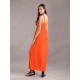 Maxikleid Orange Sommerkleider lang ärmellos mit Trägern Damenmode maxi kleid Polyester für Sommer Kleider