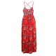 Maxikleider Ärmelloses, rot bedrucktes Muster mit quadratischem Hals, plissiertem, übergroßem, bodenlangem Kleid aus Polyester