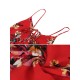Maxikleider Ärmelloses, rot bedrucktes Muster mit quadratischem Hals, plissiertem, übergroßem, bodenlangem Kleid aus Polyester